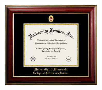 University of Wisconsin (Madison) College of Letters and Science Diploma Frame in Classic Mahogany with Gold Trim with Black & Gold Mats for DOCUMENT: 8 1/2"H X 11"W  