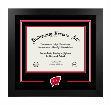 University of Wisconsin (Madison) Division of Continuing Studies Logo Mat Frame in Manhattan Black with Black & Red Mats for document: 8 1/2"h x 11"w  