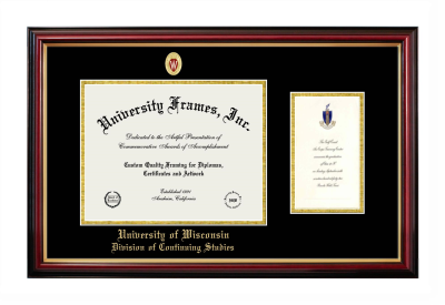 University of Wisconsin (Madison) Division of Continuing Studies Diploma with Announcement Frame in Petite Mahogany with Gold Trim with Black & Gold Mats for document: 8 1/2"h x 11"w  , diploma: 7"h x 4"w  