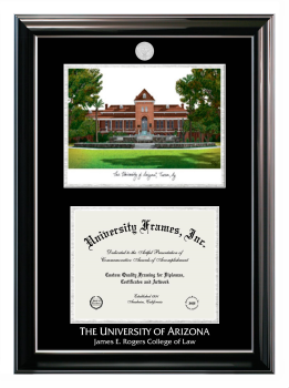 University of Arizona James E. Rogers College of Law Double Opening with Campus Image (Stacked) Frame in Classic Ebony with Silver Trim with Black & Silver Mats for document: 8 1/2"h x 11"w  