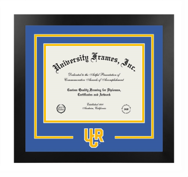 University of California Riverside Marlan and Rosemary Bourns College of Engineering Logo Mat Frame in Manhattan Black with Royal Blue & Amber Mats for document: 8 1/2"h x 11"w  