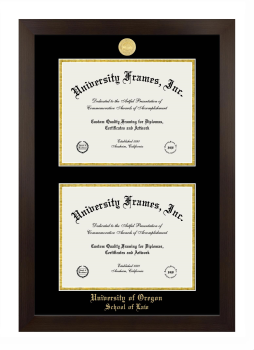 University of Oregon School of Law Double Degree (Stacked) Frame in Manhattan Espresso with Black & Gold Mats for document: 8 1/2"h x 11"w  , document: 8 1/2"h x 11"w  