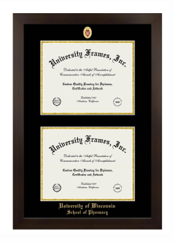 University of Wisconsin (Madison) School of Pharmacy Double Degree (Stacked) Frame in Manhattan Espresso with Black & Gold Mats for document: 8 1/2"h x 11"w  , document: 8 1/2"h x 11"w  