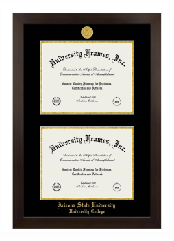 Arizona State University University College Double Degree (Stacked) Frame in Manhattan Espresso with Black & Gold Mats for DOCUMENT: 8 1/2"H X 11"W  , DOCUMENT: 8 1/2"H X 11"W  