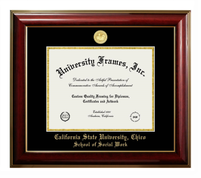California State University, Chico School of Social Work Diploma Frame in Classic Mahogany with Gold Trim with Black & Gold Mats for DOCUMENT: 8 1/2"H X 11"W  
