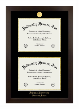 Indiana University Graduate School Double Degree (Stacked) Frame in Manhattan Espresso with Black & Gold Mats for document: 8 1/2"h x 11"w  , document: 8 1/2"h x 11"w  
