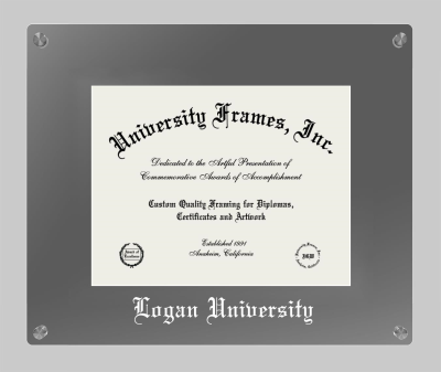 Logan University Lucent Clear-over-Smoke Frame in Lucent Smoke Moulding with Lucent Smoke Mat for document: 8 1/2"h x 11"w  