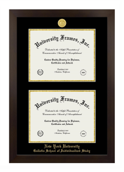 New York University Gallatin School of Individualized Study Double Degree (Stacked) Frame in Manhattan Espresso with Black & Gold Mats for document: 8 1/2"h x 11"w  , document: 8 1/2"h x 11"w  