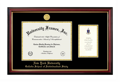 New York University Gallatin School of Individualized Study Diploma with Announcement Frame in Petite Mahogany with Gold Trim with Black & Gold Mats for document: 8 1/2"h x 11"w  , diploma: 7"h x 4"w  