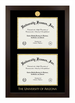 University of Arizona Double Degree (Stacked) Frame in Manhattan Espresso with Black & Gold Mats for document: 8 1/2"h x 11"w  , document: 8 1/2"h x 11"w  