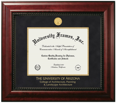 University of Arizona College of Architecture, Planning & Landscape Architecture Diploma Frame in Executive with Gold Fillet with Black Suede Mat for document: 8 1/2"h x 11"w  