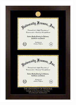 University of Arizona College of Architecture, Planning & Landscape Architecture Double Degree (Stacked) Frame in Manhattan Espresso with Black & Gold Mats for document: 8 1/2"h x 11"w  , document: 8 1/2"h x 11"w  