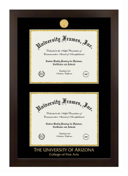 University of Arizona College of Fine Arts Double Degree (Stacked) Frame in Manhattan Espresso with Black & Gold Mats for document: 8 1/2"h x 11"w  , document: 8 1/2"h x 11"w  