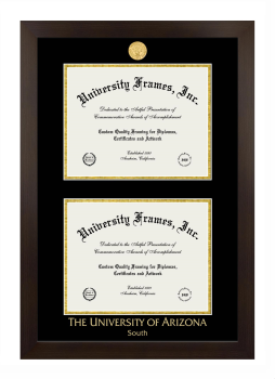 University of Arizona South Double Degree (Stacked) Frame in Manhattan Espresso with Black & Gold Mats for document: 8 1/2"h x 11"w  , document: 8 1/2"h x 11"w  
