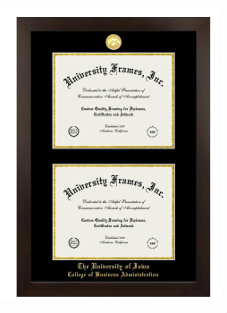 University of Iowa College of Business Administration Double Degree (Stacked) Frame in Manhattan Espresso with Black & Gold Mats for document: 8 1/2"h x 11"w  , document: 8 1/2"h x 11"w  