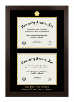University of Iowa College of Liberal Arts and Sciences Double Degree (Stacked) Frame in Manhattan Espresso with Black & Gold Mats for document: 8 1/2"h x 11"w  , document: 8 1/2"h x 11"w  