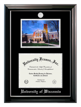 University of Wisconsin (Madison) Double Opening with Campus Image (Stacked) Frame in Classic Ebony with Silver Trim with Black & Silver Mats for  8"h x 10"w  