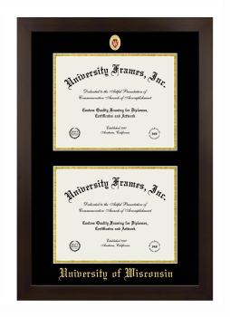 University of Wisconsin (Madison) Double Degree (Stacked) Frame in Manhattan Espresso with Black & Gold Mats for document: 8 1/2"h x 11"w  , document: 8 1/2"h x 11"w  