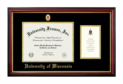 University of Wisconsin (Madison) Diploma with Announcement Frame in Petite Mahogany with Gold Trim with Black & Gold Mats for document: 8 1/2"h x 11"w  , diploma: 7"h x 4"w  