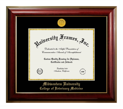 Midwestern University College of Veterinary Medicine (Glendale, AZ) Diploma Frame in Classic Mahogany with Gold Trim with Black & Gold Mats for document: 8 1/2"h x 11"w  