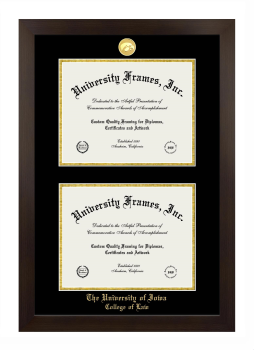 University of Iowa College of Law Double Degree (Stacked) Frame in Manhattan Espresso with Black & Gold Mats for document: 8 1/2"h x 11"w  , document: 8 1/2"h x 11"w  