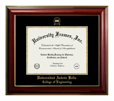 Universidad Andrés Bello College of Engineering Diploma Frame in Classic Mahogany with Gold Trim with Black & Gold Mats for DOCUMENT: 8 1/2"H X 11"W  