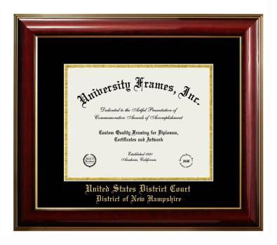 United States District Court District of New Hampshire Diploma Frame in Classic Mahogany with Gold Trim with Black & Gold Mats for DOCUMENT: 8 1/2"H X 11"W  