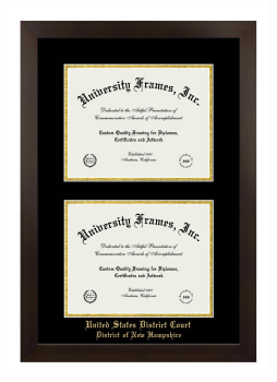 United States District Court District of New Hampshire Double Degree (Stacked) Frame in Manhattan Espresso with Black & Gold Mats for document: 8 1/2"h x 11"w  , document: 8 1/2"h x 11"w  