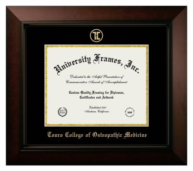 Touro College of Osteopathic Medicine Diploma Frame in Legacy Black Cherry with Black & Gold Mats for DOCUMENT: 8 1/2"H X 11"W  