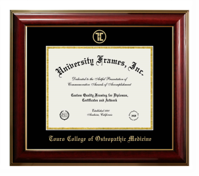 Touro College of Osteopathic Medicine Diploma Frame in Classic Mahogany with Gold Trim with Black & Gold Mats for DOCUMENT: 8 1/2"H X 11"W  