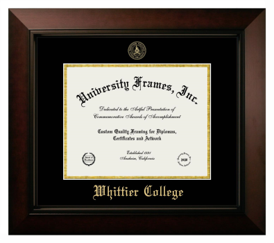 Whittier College Diploma Frame in Legacy Black Cherry with Black & Gold Mats for DOCUMENT: 8 1/2"H X 11"W  
