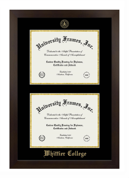 Whittier College Double Degree (Stacked) Frame in Manhattan Espresso with Black & Gold Mats for document: 8 1/2"h x 11"w  , document: 8 1/2"h x 11"w  