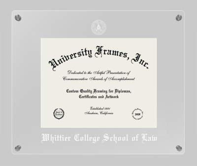 Whittier College School of Law Lucent Clear-over-Clear Frame in Lucent Clear Moulding with Lucent Clear Mat for DOCUMENT: 8 1/2"H X 11"W  