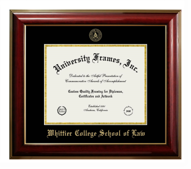 Whittier College School of Law Diploma Frame in Classic Mahogany with Gold Trim with Black & Gold Mats for document: 8 1/2"h x 11"w  