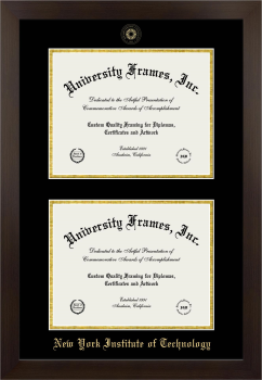 New York Institute of Technology Double Degree (Stacked) Frame in Manhattan Espresso with Black & Gold Mats for document: 8 1/2"h x 11"w  , document: 8 1/2"h x 11"w  