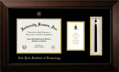 New York Institute of Technology Diploma with Announcement & Tassel Box Frame in Legacy Black Cherry with Black & Gold Mats for document: 8 1/2"h x 11"w  , diploma: 7"h x 4"w  