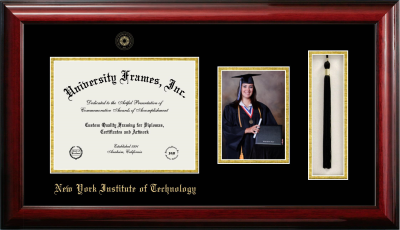 Diploma with 5 x 7 Portrait & Tassel Box Frame in Classic Mahogany with Black & Gold Mats for DOCUMENT: 8 1/2"H X 11"W  