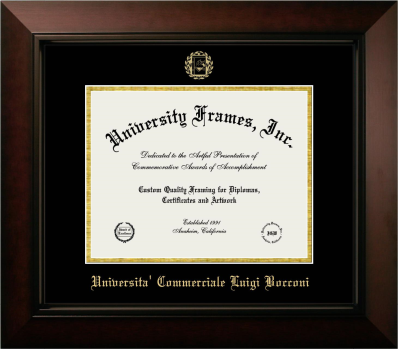 Universita Commerciale Luigi Bocconi Diploma Frame in Legacy Black Cherry with Black & Gold Mats for DOCUMENT: 8 1/2"H X 11"W  