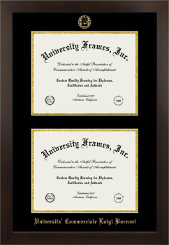 Universita Commerciale Luigi Bocconi Double Degree (Stacked) Frame in Manhattan Espresso with Black & Gold Mats for document: 8 1/2"h x 11"w  , document: 8 1/2"h x 11"w  