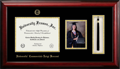 Universita Commerciale Luigi Bocconi Diploma with 5 x 7 Portrait & Tassel Box Frame in Classic Mahogany with Black & Gold Mats for document: 8 1/2"h x 11"w  