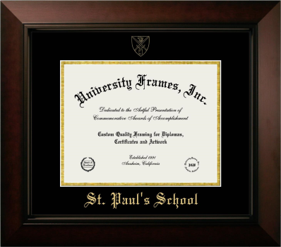 St. Paul's School Diploma Frame in Legacy Black Cherry with Black & Gold Mats for document: 8 1/2"h x 11"w  