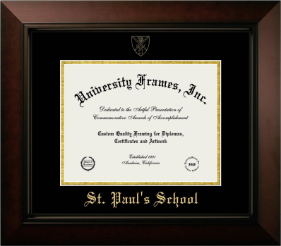 St. Paul's School Diploma Frame in Legacy Black Cherry with Black & Gold Mats for DOCUMENT: 8 1/2"H X 11"W  