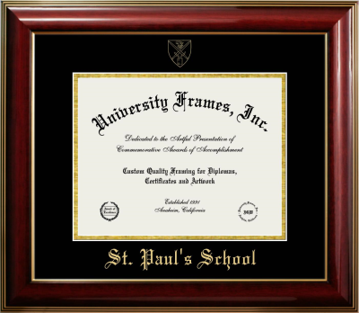 St. Paul's School Diploma Frame in Classic Mahogany with Gold Trim with Black & Gold Mats for DOCUMENT: 8 1/2"H X 11"W  