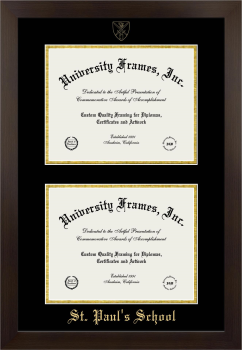 St. Paul's School Double Degree (Stacked) Frame in Manhattan Espresso with Black & Gold Mats for document: 8 1/2"h x 11"w  , document: 8 1/2"h x 11"w  