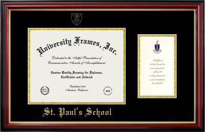 St. Paul's School Diploma with Announcement Frame in Petite Mahogany with Gold Trim with Black & Gold Mats for document: 8 1/2"h x 11"w  , diploma: 7"h x 4"w  