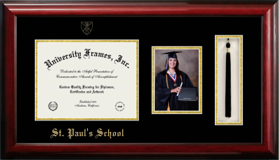 St. Paul's School Diploma with 5 x 7 Portrait & Tassel Box Frame in Classic Mahogany with Black & Gold Mats for document: 8 1/2"h x 11"w  