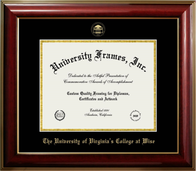 University of Virginia's College at Wise Diploma Frame in Classic Mahogany with Gold Trim with Black & Gold Mats for document: 8 1/2"h x 11"w  