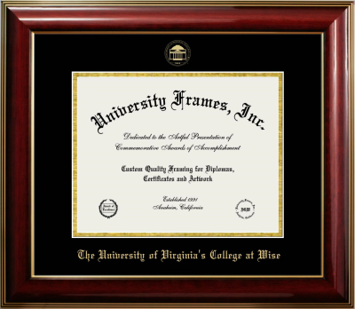 University of Virginia's College at Wise Diploma Frame in Classic Mahogany with Gold Trim with Black & Gold Mats for DOCUMENT: 8 1/2"H X 11"W  