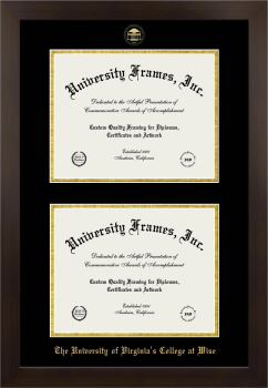 University of Virginia's College at Wise Double Degree (Stacked) Frame in Manhattan Espresso with Black & Gold Mats for document: 8 1/2"h x 11"w  , document: 8 1/2"h x 11"w  
