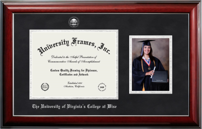 University of Virginia's College at Wise Diploma with 5 x 7 Portrait Frame in Classic Mahogany with Silver Trim with Black Suede & Silver Mats for document: 8 1/2"h x 11"w  